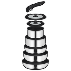 THERMOS 膳魔師 耐用系列 煎鍋8件組 KSF-8A S, 1套, 專用手柄 + 鍋蓋 16cm + 鍋蓋 20cm + 平底鍋 22cm + 平底鍋 26cm + 炒鍋 24cm + 鍋子 16cm + 鍋子 20cm, 不鏽鋼色