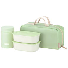 THERMOS 膳魔師 保溫午餐袋套裝 JEH-800 DTG 保溫湯罐 200ml x 1 + 便當盒 300ml x 2 + 保溫袋 x 1, 青蘋果綠, 1套