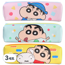 짱구 사각봉제 필통 3종, 혼합 색상, 3세트