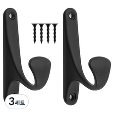 HARDWARE PARK 壁掛式楓葉造型衣架掛鉤 2入 + 安裝螺絲 4入 組, 3套, 03 霧面黑