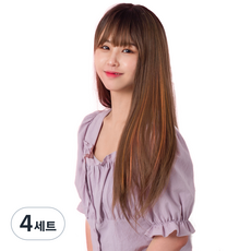 假髮帶雙色直色假髮 5p + 閃爍延長發套, 黑色/棕色(髮片)+隨機發貨 (Twinkle 接髮), 4組