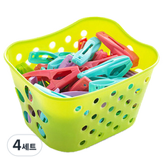 리버그린 빨래집게 30p + 바구니, 혼합색상 + 그린, 4세트