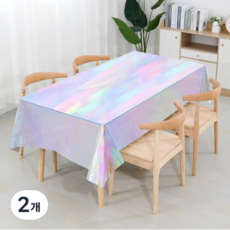 벨르에본느 플리마켓 생일파티 홀로그램 일회용 테이블보, 혼합색상, 2개, 137 x 183 cm