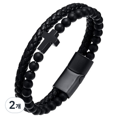 Solsoldamda 磁吸時尚手鍊 黑瑪瑙黑色 磁扣 22.86cm, 2個