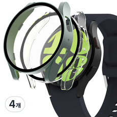 누아트 변색없는 갤럭시 워치 풀커버 하드 케이스 세트, 그린+투명, 4개