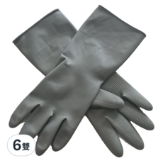 煙燻色系廚房衛浴清潔手套 天然乳膠材質, M(32 x 10.2cm), 石墨灰, 6雙