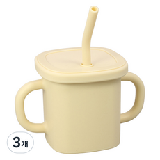 순수아 유아용 실리콘 양손 빨대컵, 아이보리, 3개, 300ml