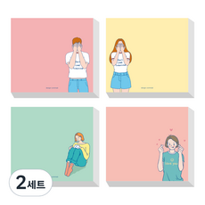 COMMAB 便條紙之王插畫便條紙4件組, 手指愛心, 貓咪少女, 蒙臉少女, 蒙臉少年, 2套