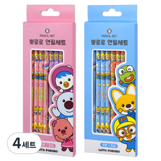 뽀로로 연필 B 2종 세트, 블루 + 핑크, 64개