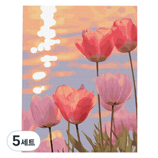 플레이어바웃 DIY 명화 유화 그림그리기 세트 40 x 50 cm, 핑크 선셋 튤립, 5세트
