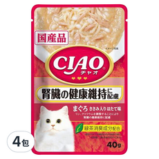 INABA CIAO 啾嚕 巧餐包 腎臟保健配方 綠茶消臭成分配合, 雞肉+鮪魚+干貝, 40g, 4包