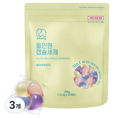 코끼리리빙 올인원 초고농축 캡슐세제 베이비파우더향, 3개, 32개입