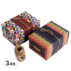indi.k 包裝紙 傳統圖案 彩緞 5入 + 傳統拼布圖案 5入 + 自然麻繩, 混合顏色, 3套