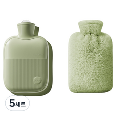 Soulich 便利保溫熱水袋 + 人造兔毛絨布套 綠色 1L, 5套