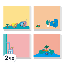 COMMAB 便條王插畫便條紙4款組合, 檸檬桌, 開關, 藍色沙發, 綠色沙發, 2套
