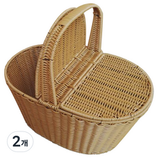 Market Plan 藤編野餐籃, 棕色, 2個