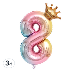 대형 왕관 숫자 풍선 8, 골드 핑크, 3개