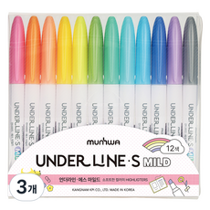 munhwA Underline S 柔和粉彩螢光筆, 12色, 3個