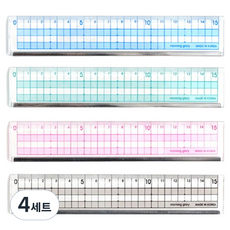 모닝글로리 컬러 커팅 방안자 15cm 4종 세트, 블루, 그린, 핑크, 블랙, 4세트