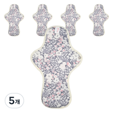 eechae 純棉一體成型衛生棉 灰色花朵, 5個, 5枚入, 大型