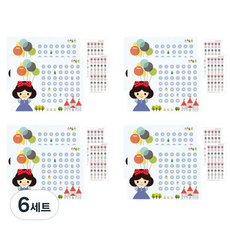 디자인아지트 백설공주 칭찬 스티커판 8p + 칭찬 스티커 8p 세트, 혼합색상, 6세트