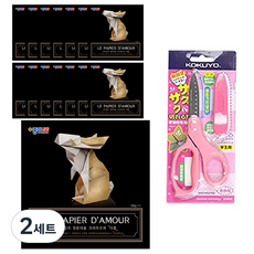 Jong I Nara 1000 牛皮紙 Damul 15cm 15張 + 國譽 KOKUYO SAXA 附蓋便攜剪刀 粉紅色, 2套, 5色