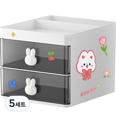 투코비 다용도 수납정리 펜꽂이 2단 서랍형 + DIY 데코스티커 세트, 혼합색상, 5세트