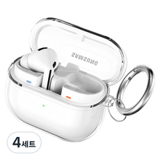 요거 갤럭시 버즈 키링 젤리 케이스 1개 + 메탈 철가루 방지 스티커 2매, 투명+실버, 4세트, 갤럭시 버즈3 프로