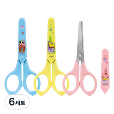 델리 스폰지밥 안전 캡 가위 3종 세트, 6세트, 옐로우, 핑크, 블루