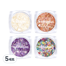 withshyan 高級美甲裝飾專用珍珠貝殼亮片 4件組, 01 珍珠蛋, 04 夕陽, 11 紫羅蘭, 15 Saekdong Jeogori, 5組