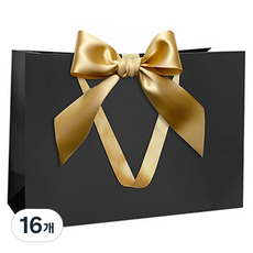 마켓감성 고급 리본 종이가방, 블랙, 16개