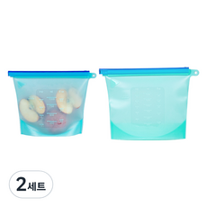 인블룸 실리콘 지퍼백 냉장고 정리용기 1000ml + 1500ml 세트 블루, 혼합, 2세트
