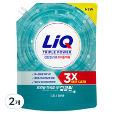 리큐 진한겔 딥클린 트리플 파워 세탁세제 일반용 리필, 1.5L, 2개