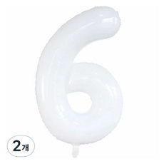 세컨드베스트 깔끔한 화이트 파티풍선 100cm, 대형 숫자 6, 2개