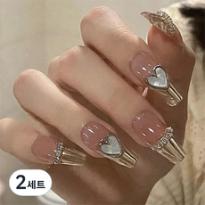 H Living 美甲片 人造指甲 米色愛心 HY341, 混合顏色, 2個