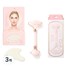 로즈쿼츠 핑크 마블 마사지 페이스롤러, 혼합색상, 3개