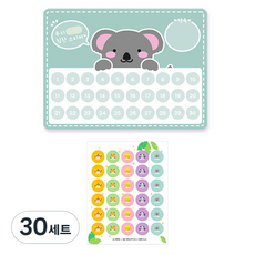 도나앤데코 로로 애니멀 칭찬 스티커 ver3 애니멀 스티커 2cm 5종 x 6개 + 스티커판, 30세트, 코알라(스티커판)