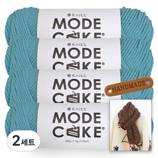 니뜨 모드케이크 뜨개실 100g x 4p + 뉴 로이드 롱 머플러 도안 + 라운드 엣지 라벨 세트, 2세트, 13 스카이