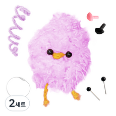 yarna 철사인형 + 핀타입 인형눈 4mm x 2p + 컬러미니삼각코 2종 + 컬러와이어링 모루 뽀글이 짹짹이 인형 만들기 세트, 2세트, 연보라 + 화이트 + 블랙 + 핑크