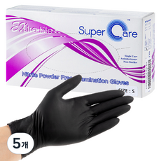슈퍼케어 니트릴 장갑, 블랙, 소(S), 5개