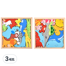 발란스 원목퍼즐세트 동물 + 바다 세트, 3세트, 24피스