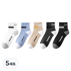 데이코지 남성용 배색 중목 스포츠 양말 5종 세트, 혼합색상, 5세트