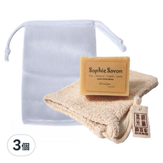 Sophie Savon 蘇菲皂 無染棉麻皂袋 附網袋 16 x 12cm, 3個, 淺棕色, 1入
