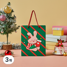 버터샵 크리스마스 쇼핑백 M 20 x 25 x 10.5 cm, 그린, 3개