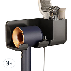 마켓플랜 무타공 수납형 드라이기 거치대, 블랙, 3개