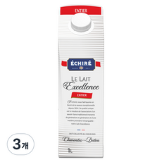 ECHIRE 艾許 ENTIER全脂保久乳, 3瓶, 1L
