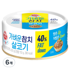 오뚜기 LIGHT & JOY 가벼운참치 살코기 통조림, 200g, 6개