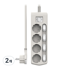 강한 16A 개별스위치 납작멀티탭 4구 KH-4S-005, 2개, 그레이, 50cm