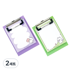 Withna 雪橇犬&貓咪 夾式便條板 2件組 82-0042, 綠色 + 紫色, 2套