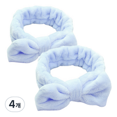柔軟毛巾布蝴蝶結洗臉髮帶, 天空藍, 4個